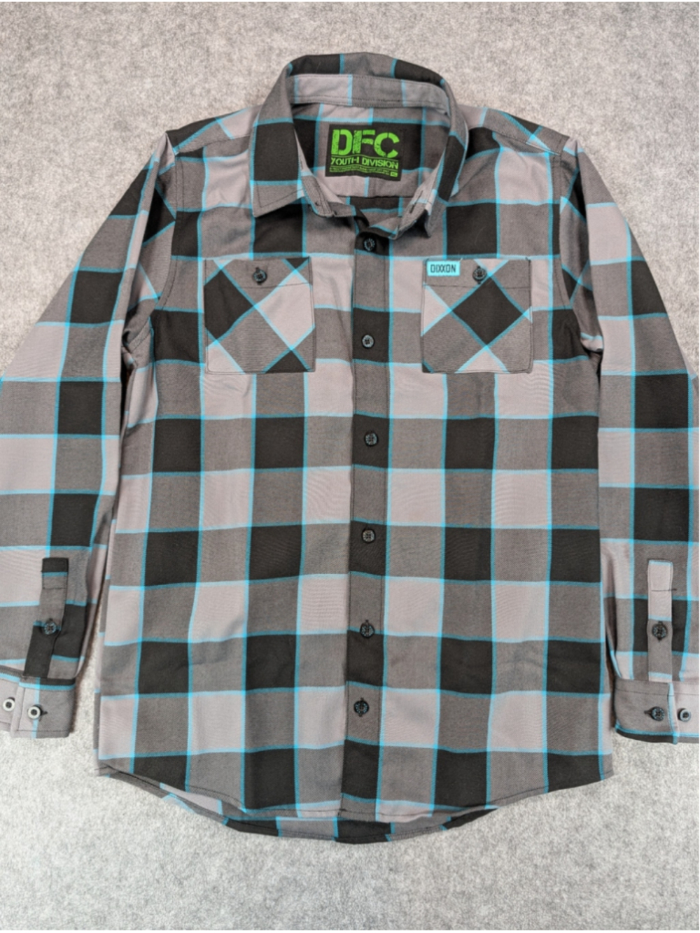 Dixxon Flannel Co. Youth XL Tesha Flannel Button Down Blue Gray Black Plaid NEW
